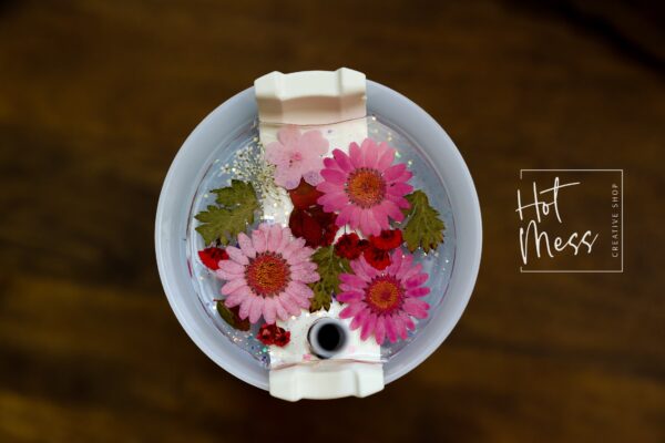 Pressed Flower Stanley Tumbler Topper, custom tumbler plate, tumbler name tag, Personalized gift