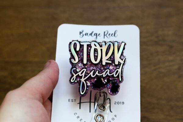 Silver Stork Squad Badge Reel, Nurse ID Holder, Funny Badge Reel, Labor and Delivery Lanyard, Stocking Stuffer