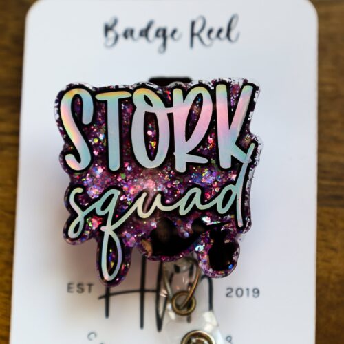 Silver Stork Squad Badge Reel, Nurse ID Holder, Funny Badge Reel, Labor and Delivery Lanyard, Stocking Stuffer