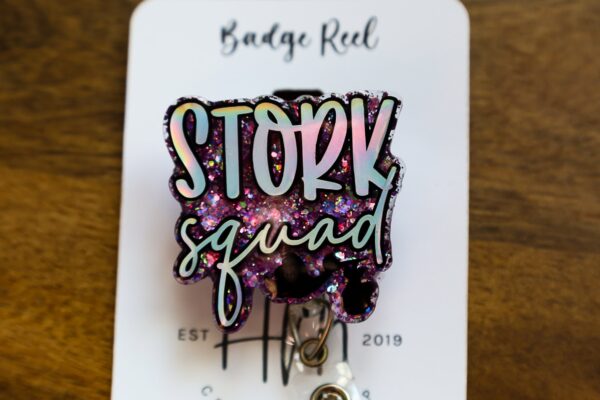 Silver Stork Squad Badge Reel, Nurse ID Holder, Funny Badge Reel, Labor and Delivery Lanyard, Stocking Stuffer