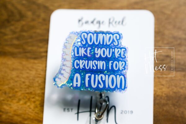 Funny Spinal Fusion Glitter Badge Reel: Retractable ID Holder for RN, Ortho, Medical Professionals