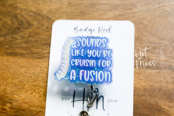 Funny Spinal Fusion Glitter Badge Reel: Retractable ID Holder for RN, Ortho, Medical Professionals