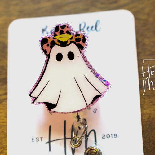 Ghost Cowboy Halloween Badge Reel,  Halloween ID Holder, Interchangeable badge reel