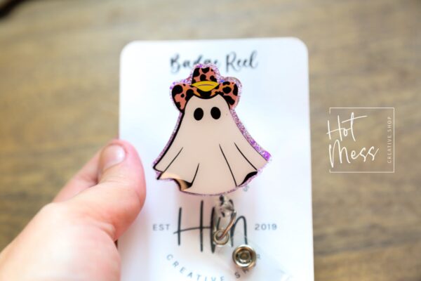 il_fullxfull.5386350461_f8dw Ghost Cowboy Halloween Badge Reel, Halloween ID Holder, Interchangeable badge reel