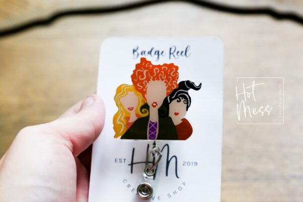 Witch Badge Reel, Sanderson Sisters Halloween Badge Reel,  Halloween ID Holder, Interchangeable badge reel