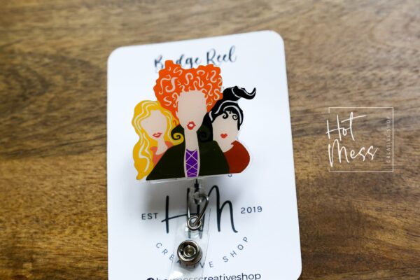 Witch Badge Reel, Sanderson Sisters Halloween Badge Reel,  Halloween ID Holder, Interchangeable badge reel