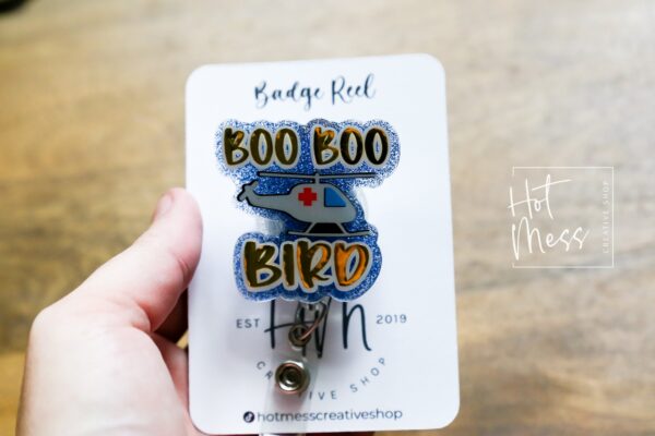 Boo Boo Bird Badge Reel, Medical Helicopter Badge Reel, flight medic Funny Retractable Badge Reel, flight nurse Interchangeable Badge Reel