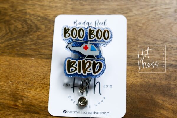 Boo Boo Bird Badge Reel, Medical Helicopter Badge Reel, flight medic Funny Retractable Badge Reel, flight nurse Interchangeable Badge Reel