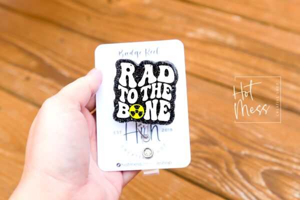 Rad to the Bones Badge Reel, SILVER HOLOGRAPHIC Glitter Badge Reel, Retractable ID Holder, Interchangeable Badge
