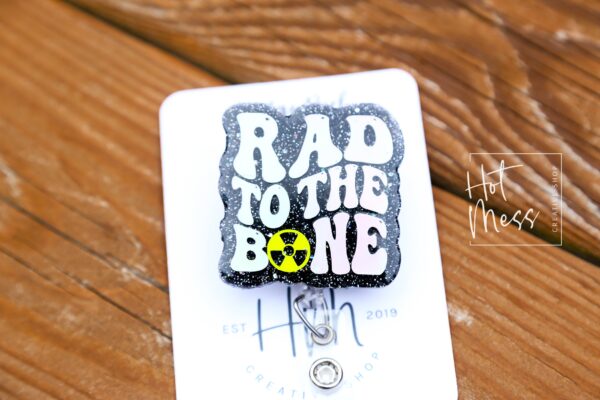 Rad to the Bones Badge Reel, SILVER HOLOGRAPHIC Glitter Badge Reel, Retractable ID Holder, Interchangeable Badge