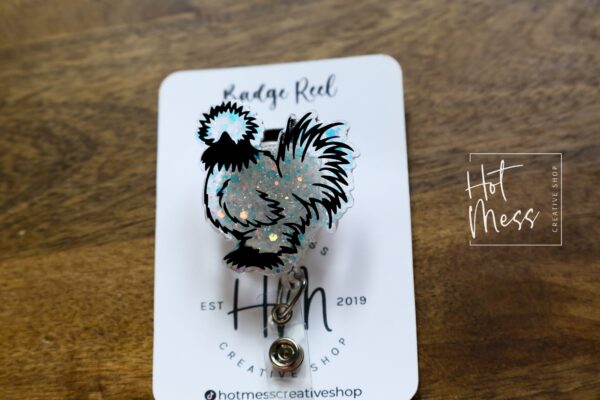 il_fullxfull.5390090767_963g Crazy Chicken Lady Badge Reel, Silkie Chicken Interchangeable Badge Reel, Cute badge Reel, Teacher ID Holder, 4H Badge Reel