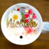 Pressed Flower Stanley Tumbler Topper, custom tumbler plate, tumbler name tag, Personalized gift