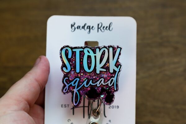 Silver Stork Squad Badge Reel, Nurse ID Holder, Funny Badge Reel, Labor and Delivery Lanyard, Stocking Stuffer