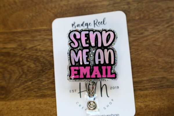 Send me an Email Funny Blue Badge Reel, Office Badge Holder, RN ID Holder, Retractable Acrylic Badge Reel, Night Shift, Office Badge Reel