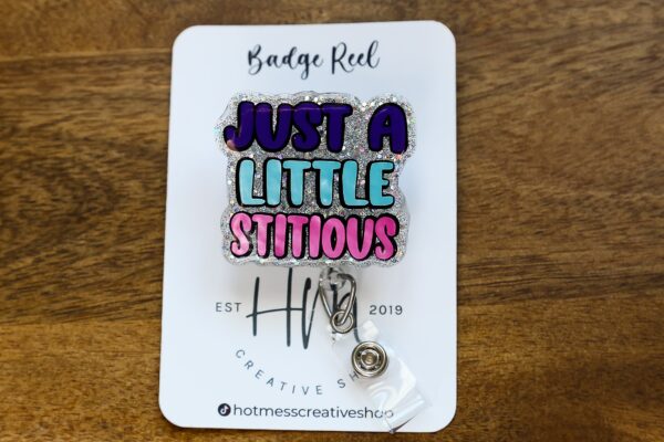 il_fullxfull.5437789522_bqfu Just a Stitious, Nurse ID Holder, Funny Badge Reel, Office ID Holder