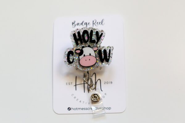 Holy Cow badge reel, Interchangeable Badge Reel, Cute badge Reel, Teacher ID Holder, animal badge reel, Badge Holder, Stocking Stuffer