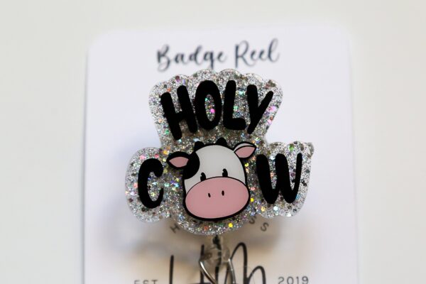 Holy Cow badge reel, Interchangeable Badge Reel, Cute badge Reel, Teacher ID Holder, animal badge reel, Badge Holder, Stocking Stuffer