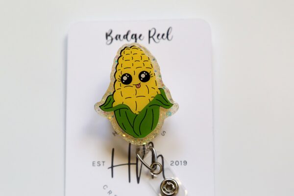 Cute Corn Badge Reel, Cute Glitter Badge Reel, Retractable Badge Reel, Interchangeable Badge Reel