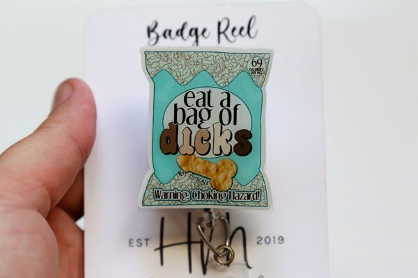 Eat a bag of Richards Funny Badge Reel, Funny Badge Reel, Retractable Badge Reel, Sarcasm Badge Reel, Stocking Stuffer, eat a bag of dicks