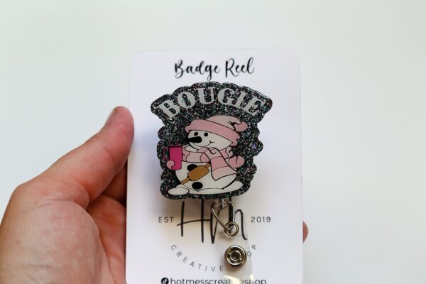 Bougie Snowman Badge Reel, Christmas Badge Reel, Christmas ID Holder, Interchangeable Glitter badge reel
