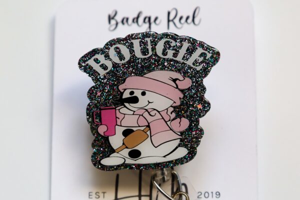 Bougie Snowman Badge Reel, Christmas Badge Reel, Christmas ID Holder, Interchangeable Glitter badge reel