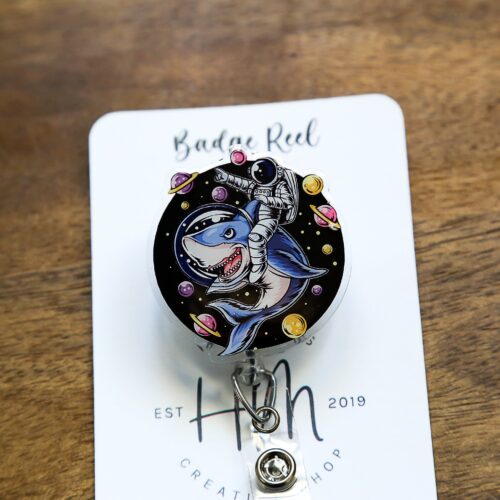 Shark Astronaut Badge Reel, Funny Badge Reel, Retractable ID Holder, Interchangeable Lanyard, Marine Animals Badge Reels