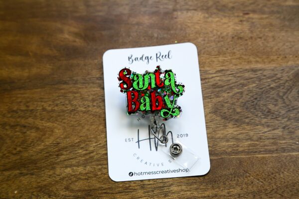 Santa Baby Badge Reel, Christmas Badge Reel, Funny Badge Reel, Retractable ID Holder, Interchangeable, Glitter Badge Reel