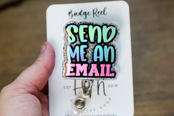Send me an Email Funny Blue Badge Reel, Office Badge Holder, RN ID Holder, Retractable Acrylic Badge Reel, Night Shift, Office Badge Reel