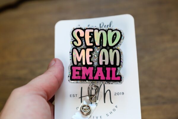 Send me an Email Funny Blue Badge Reel, Office Badge Holder, RN ID Holder, Retractable Acrylic Badge Reel, Night Shift, Office Badge Reel