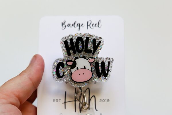 Holy Cow badge reel, Interchangeable Badge Reel, Cute badge Reel, Teacher ID Holder, animal badge reel, Badge Holder, Stocking Stuffer
