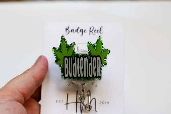Budtender Badge Reel, Dispensary ID Holder, Retractable Acrylic Badge Reel, Budtender Gift