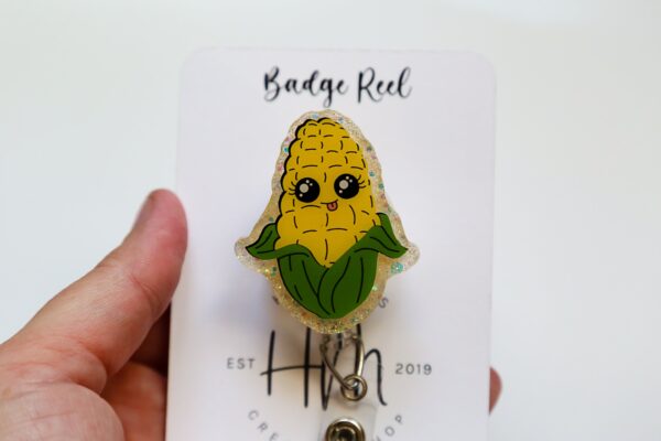 Cute Corn Badge Reel, Cute Glitter Badge Reel, Retractable Badge Reel, Interchangeable Badge Reel