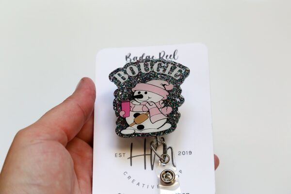 Bougie Snowman Badge Reel, Christmas Badge Reel, Christmas ID Holder, Interchangeable Glitter badge reel
