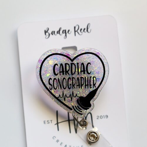 Cardiac Sonographer Badge Reel, Heart badge reel, Nurse Badge Reel, Retractable ID Holder, Interchangeable, Glitter Badge Reel