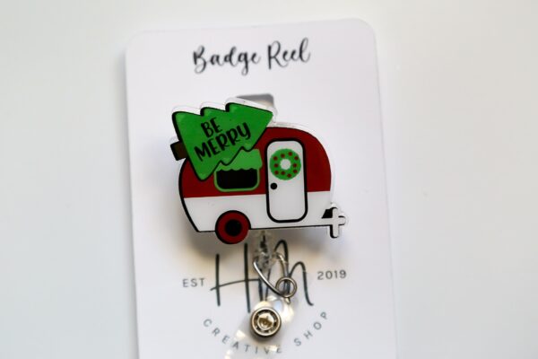 Christmas Camper Badge Reel, Be Merry Badge Reel, Funny Badge Reel, Retractable ID Holder, Interchangeable, Glitter Badge Reel