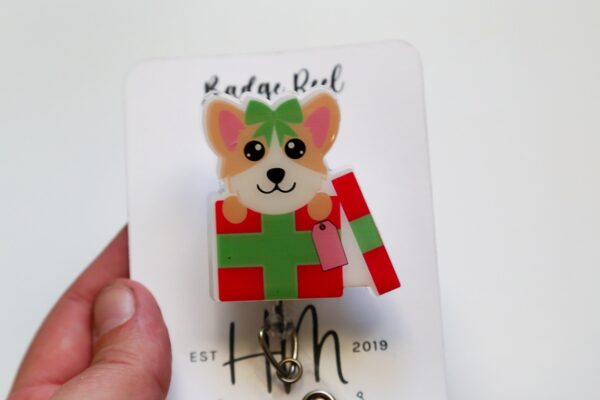 Christmas Corgi Badge Reel, Corgi Badge Reel, Funny Badge Reel, Retractable ID Holder, Interchangeable, Glitter Badge Reel