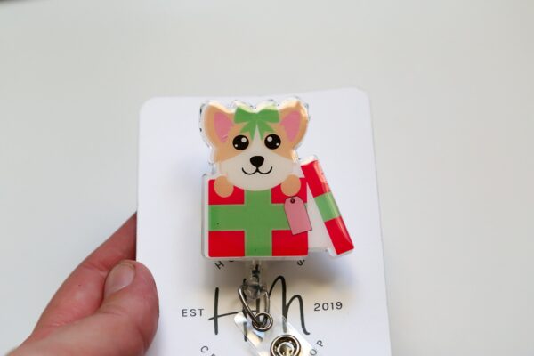 Christmas Corgi Badge Reel, Corgi Badge Reel, Funny Badge Reel, Retractable ID Holder, Interchangeable, Glitter Badge Reel