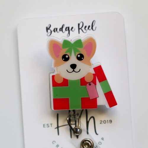 Christmas Corgi Badge Reel, Corgi Badge Reel, Funny Badge Reel, Retractable ID Holder, Interchangeable, Glitter Badge Reel
