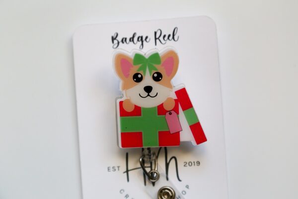 Christmas Corgi Badge Reel, Corgi Badge Reel, Funny Badge Reel, Retractable ID Holder, Interchangeable, Glitter Badge Reel