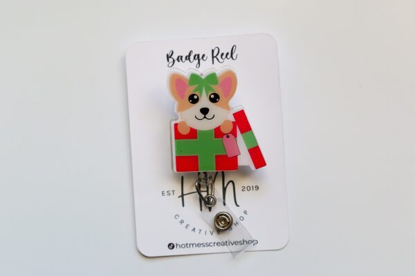 Christmas Corgi Badge Reel, Corgi Badge Reel, Funny Badge Reel, Retractable ID Holder, Interchangeable, Glitter Badge Reel