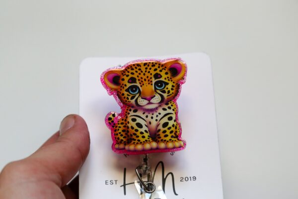 Neon Leopard Interchangeable Badge Reel - Cute Animal Teacher Nurse ID Holder with Retractable Clip
