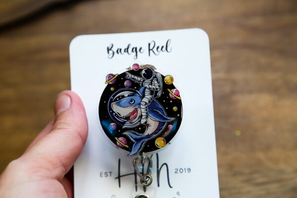 il_fullxfull.5518948001_geji Shark Astronaut Badge Reel, Funny Badge Reel, Retractable ID Holder, Interchangeable Lanyard, Marine Animals Badge Reels