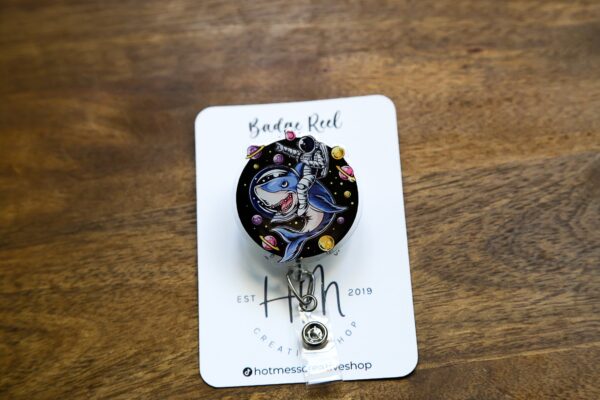 il_fullxfull.5518948005_7o6s Shark Astronaut Badge Reel, Funny Badge Reel, Retractable ID Holder, Interchangeable Lanyard, Marine Animals Badge Reels