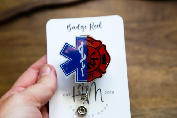 EMS Firefighter Badge Reel, Funny Badge Reel, Retractable Badge Reel, Interchangeable Badge Reel, Stocking Stuffer