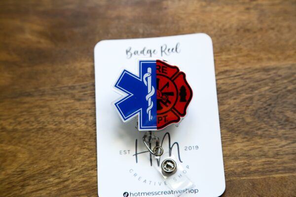 EMS Firefighter Badge Reel, Funny Badge Reel, Retractable Badge Reel, Interchangeable Badge Reel, Stocking Stuffer