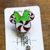 Peppermint with green bow Badge Reel, Christmas Badge Reel, Nurse Badge Reel, Retractable ID Holder, Interchangeable, Stocking Stuffer