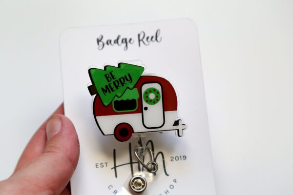 Christmas Camper Badge Reel, Be Merry Badge Reel, Funny Badge Reel, Retractable ID Holder, Interchangeable, Glitter Badge Reel