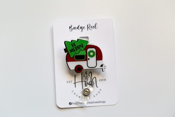 Christmas Camper Badge Reel, Be Merry Badge Reel, Funny Badge Reel, Retractable ID Holder, Interchangeable, Glitter Badge Reel