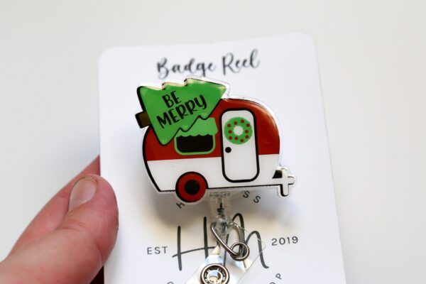 Christmas Camper Badge Reel, Be Merry Badge Reel, Funny Badge Reel, Retractable ID Holder, Interchangeable, Glitter Badge Reel