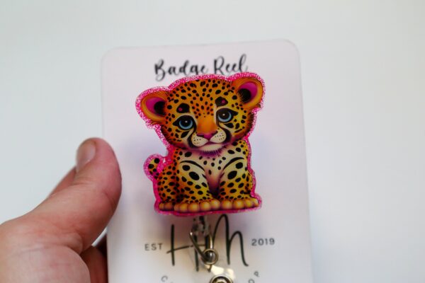 Neon Leopard Interchangeable Badge Reel - Cute Animal Teacher Nurse ID Holder with Retractable Clip